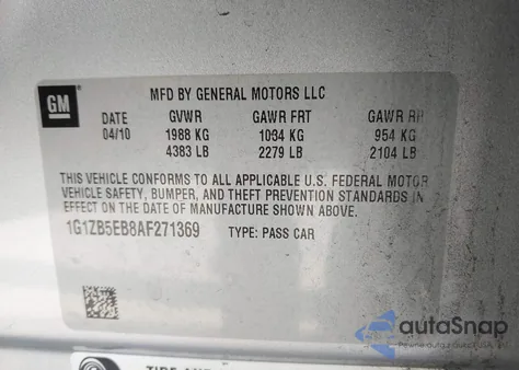 2010 Chevrolet Malibu Ls из США, поврежденный, VIN 1G1ZB5EB8AF271369